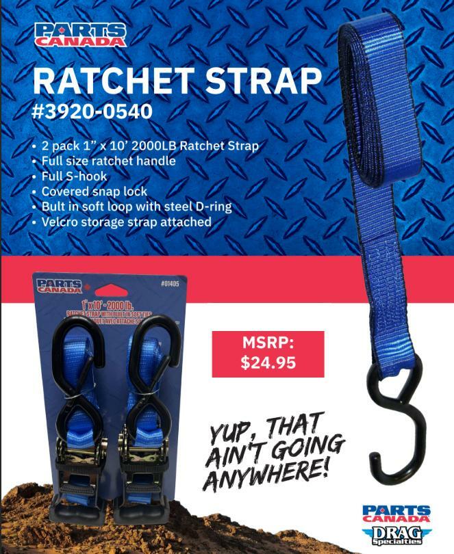 PARTS CANADA 2 PACK 1"X10' 2000LB RATCHET STRAP FULL S HOOK 01405
