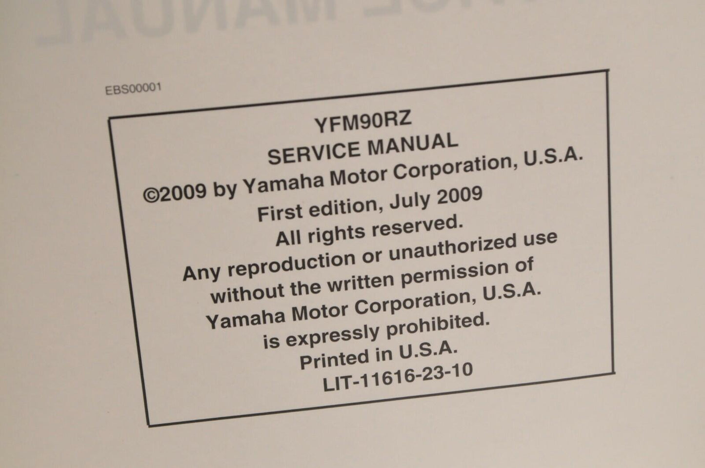 Genuine Yamaha SERVICE SHOP MANUAL LIT-11616-23-10 RAPTOR 90 YFM90RZ 2010