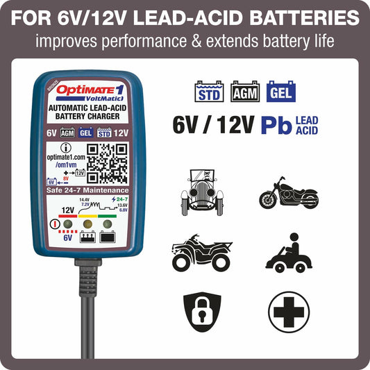 OptiMate 1 VoltMatic, TM-401a, 0.6A Battery Charger & Maintainer for Small 6/12V Batteries