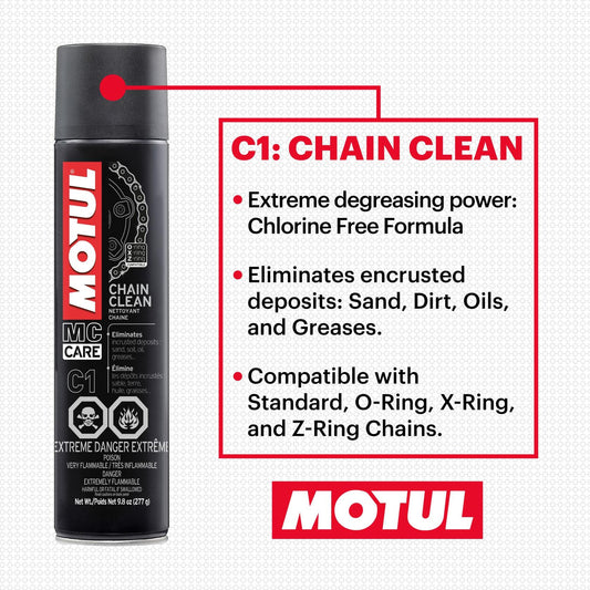 MOTUL 109767 Motorcycle Chain Clean Lube Kit C1 C2 Complete MC Care System Road Street