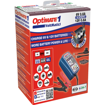OptiMate 1 VoltMatic, TM-401a, 0.6A Battery Charger & Maintainer for Small 6/12V Batteries