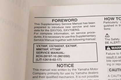 Yamaha Supplementary Service Manual Repair Maintenance Shop | SXV70G 2002