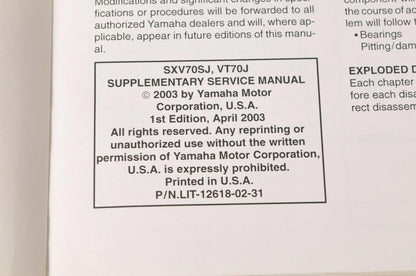 Yamaha Supplementary Service Manual Repair Maintenance Shop | SXV70 VT70 2004