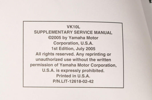 Yamaha Supplementary Service Manual Repair Maintenance Shop | VK10 VIKING 2006