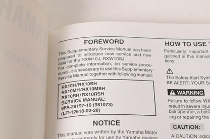 Yamaha Supplementary Service Manual Repair Maintenance Shop | RXW10J 2004