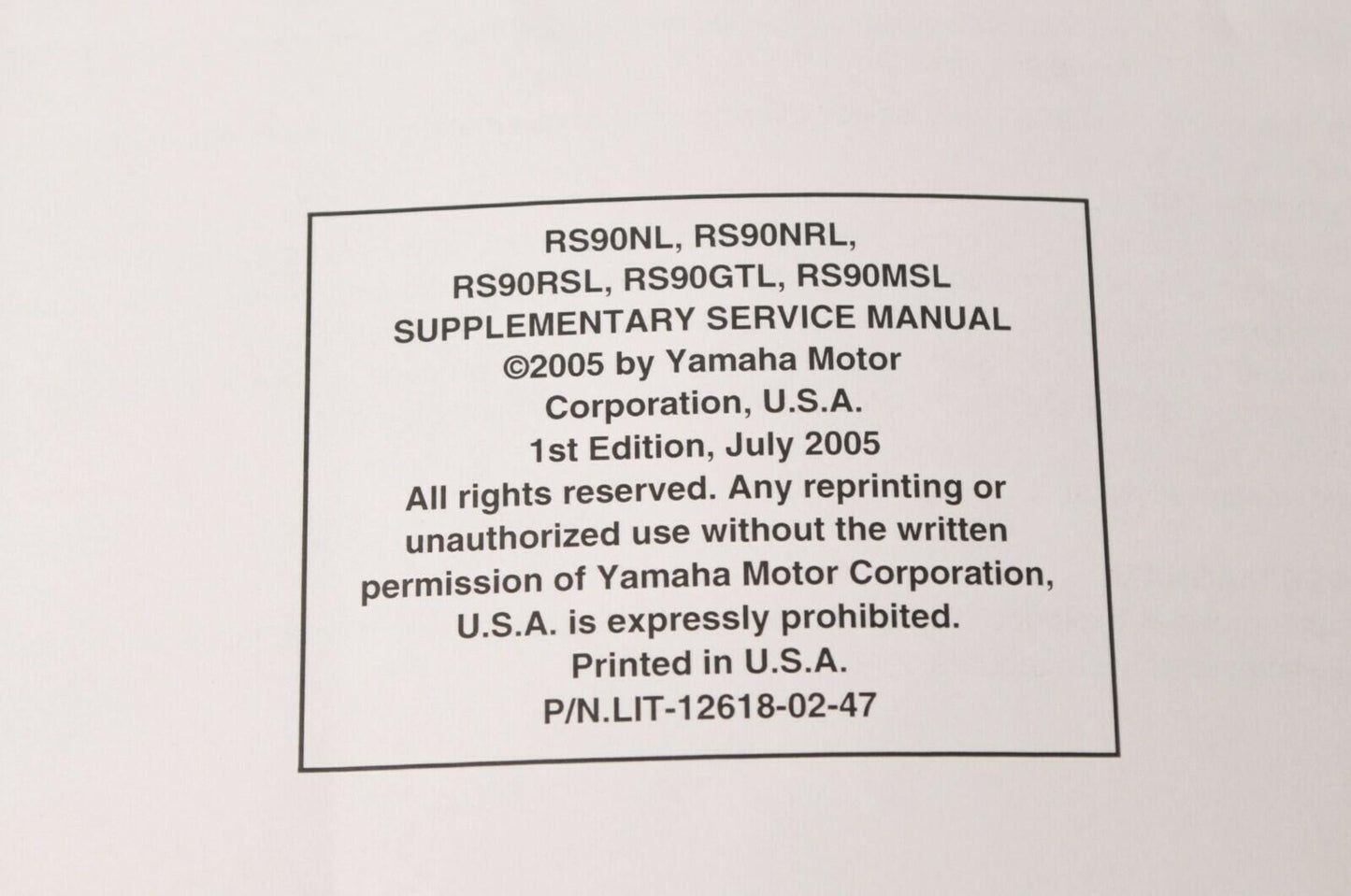 Yamaha Supplementary Service Manual Repair Maintenance Shop | RS90 2006