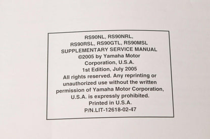 Yamaha Supplementary Service Manual Repair Maintenance Shop | RS90 2006