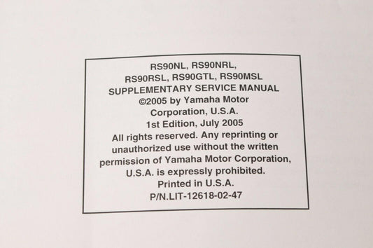 Yamaha Supplementary Service Manual Repair Maintenance Shop | RS90 2006