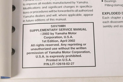 Yamaha Supplementary Service Manual Repair Maintenance Shop | SXV70MH 2003