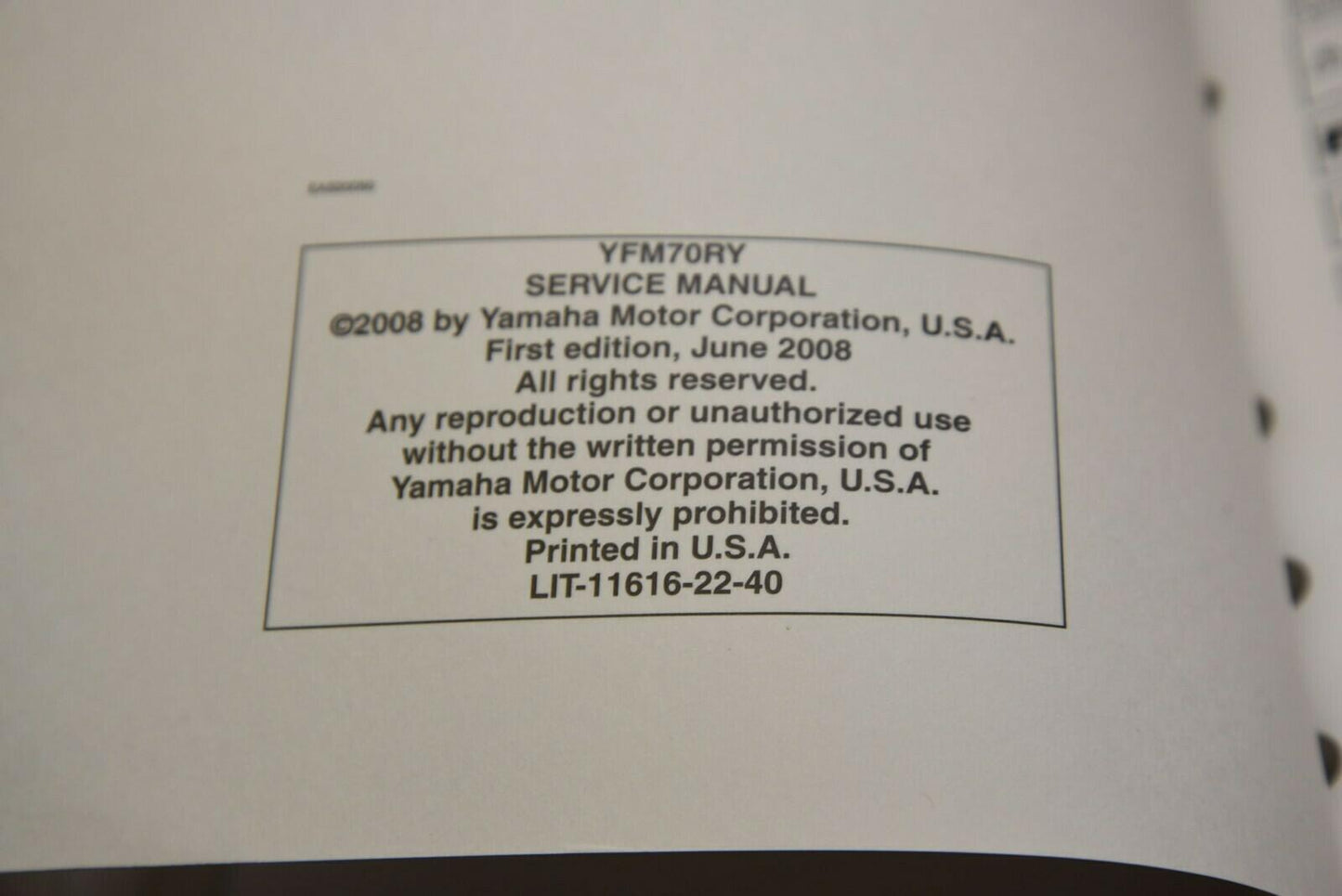OEM Yamaha ATV Service Shop Manual LIT-11616-22-40 YFM70RY Raptor 700R 2009 09