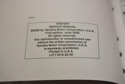 OEM Yamaha ATV Service Shop Manual LIT-11616-22-40 YFM70RY Raptor 700R 2009 09