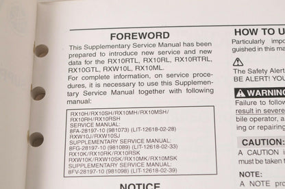 Yamaha Supplementary Service Manual Repair Maintenance Shop | RX10 RX-1 2006
