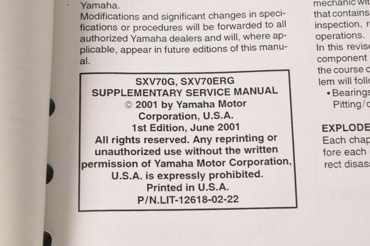 Yamaha Supplementary Service Manual Repair Maintenance Shop | SXV70G 2002