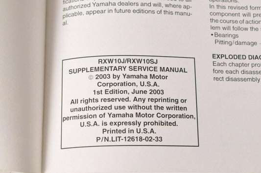 Yamaha Supplementary Service Manual Repair Maintenance Shop | RXW10J 2004