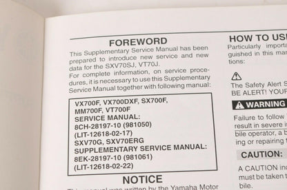 Yamaha Supplementary Service Manual Repair Maintenance Shop | SXV70 VT70 2004