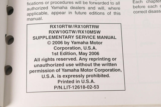 Yamaha Supplementary Service Manual Repair Maintenance Shop | RX10 RX-1 2007