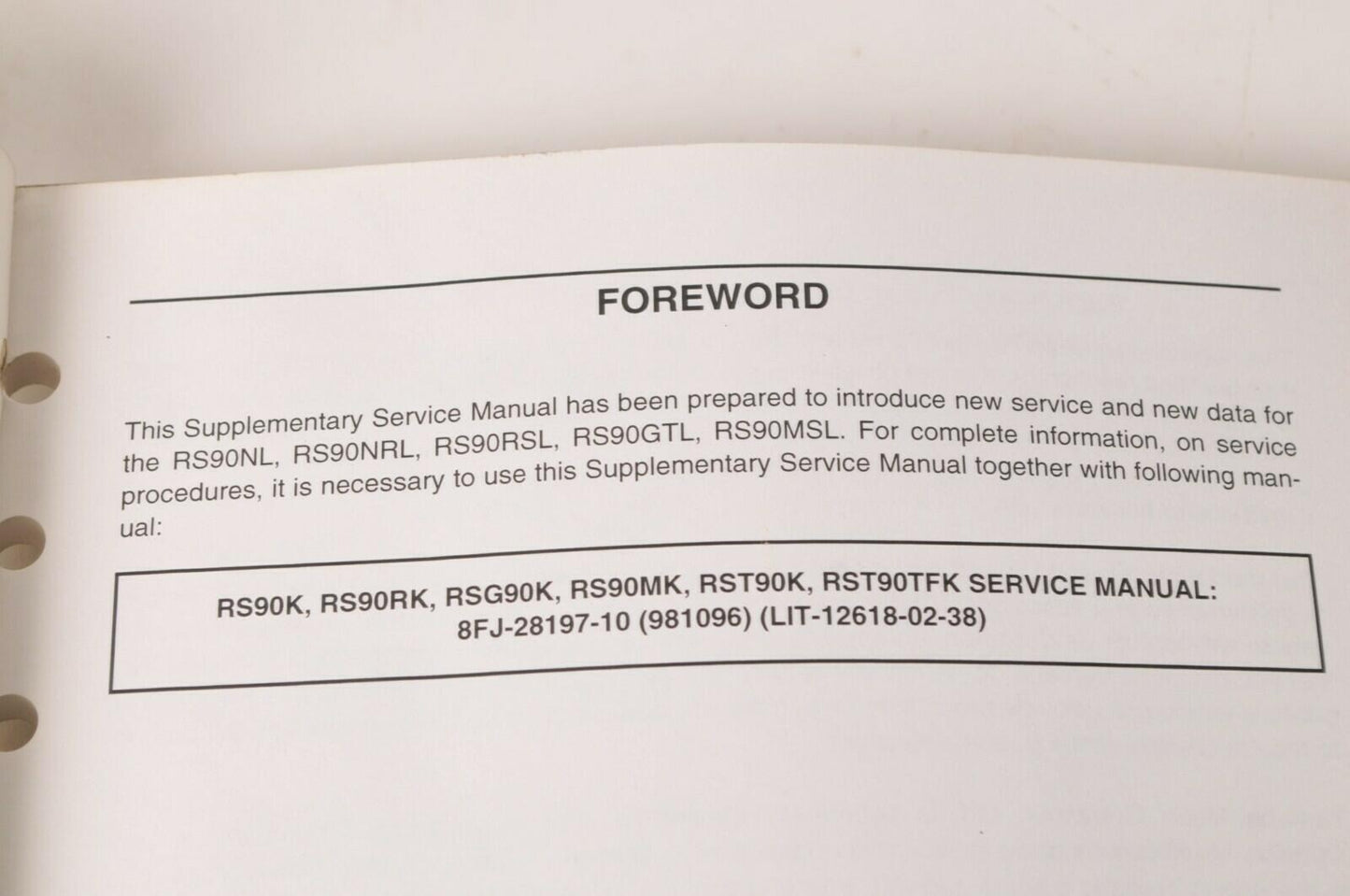 Yamaha Supplementary Service Manual Repair Maintenance Shop | RS90 2006