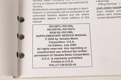 Yamaha Supplementary Service Manual Repair Maintenance Shop | RX10 RX-1 2006
