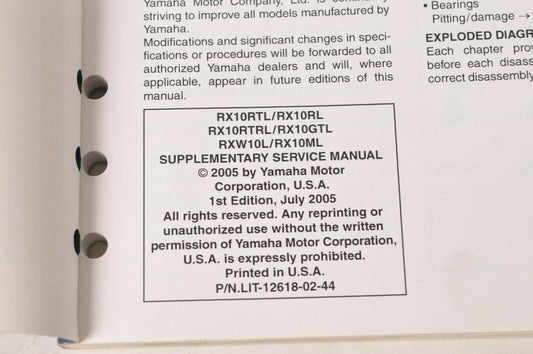 Yamaha Supplementary Service Manual Repair Maintenance Shop | RX10 RX-1 2006