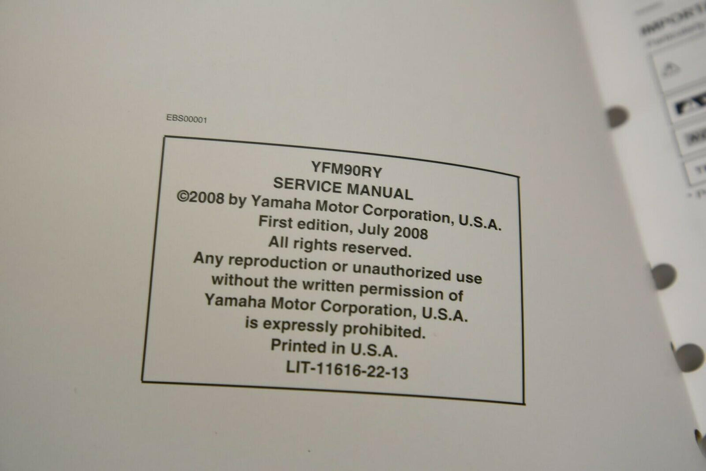OEM Yamaha ATV Service Shop Manual LIT-11616-22-13 YFM90RA Raptor 90 2009 09