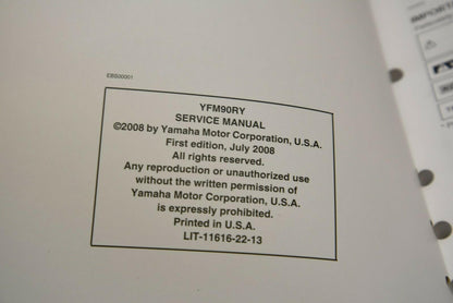 OEM Yamaha ATV Service Shop Manual LIT-11616-22-13 YFM90RA Raptor 90 2009 09