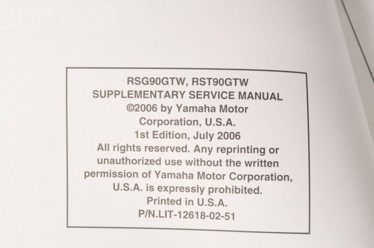 Yamaha Supplementary Service Manual Repair Maintenance Shop | RSG RST 90 2007