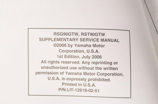 Yamaha Supplementary Service Manual Repair Maintenance Shop | RSG RST 90 2007