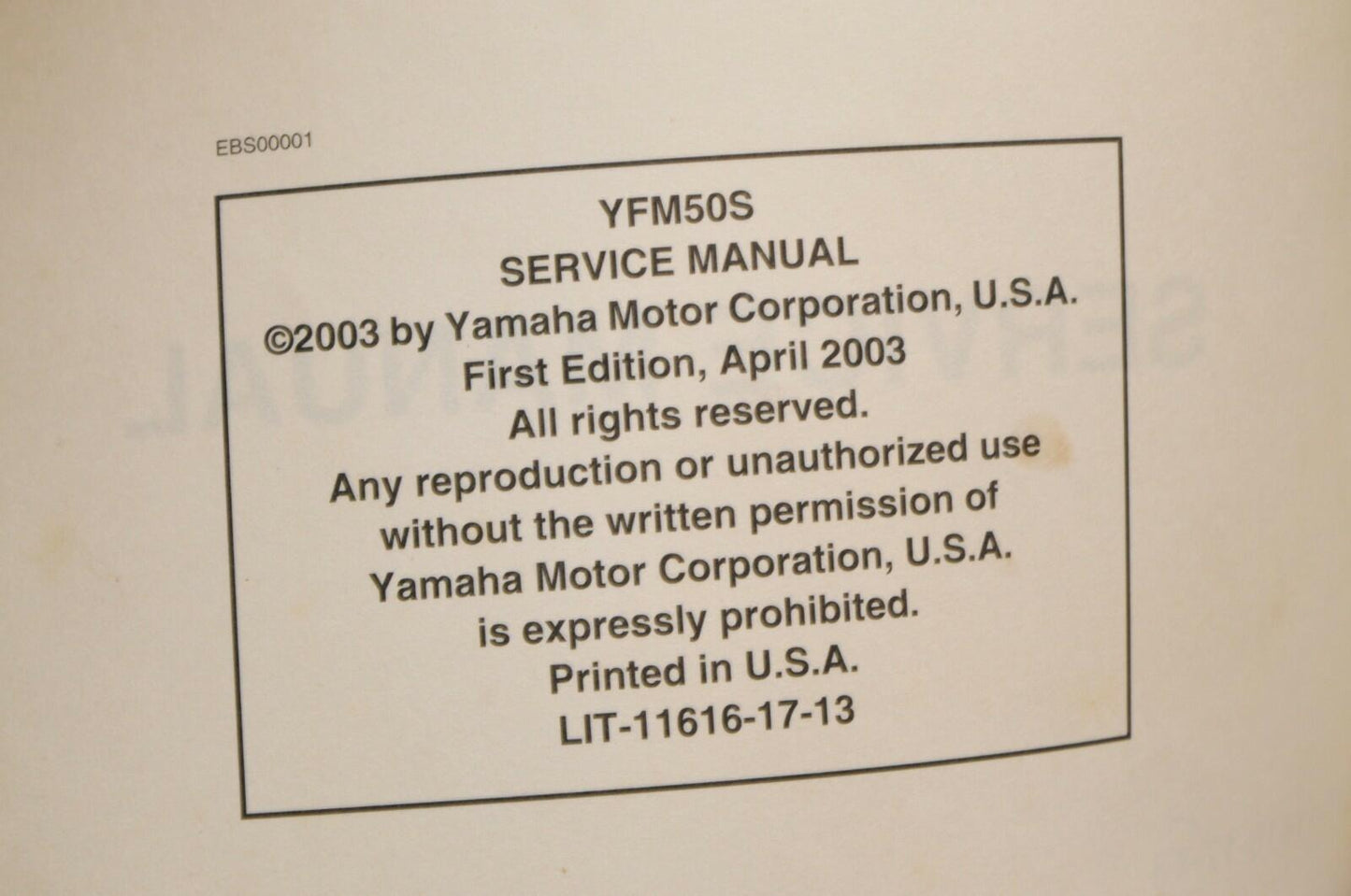 Genuine Yamaha SERVICE SHOP MANUAL LIT-11616-17-13 YFM50S 5YF-28197-10 RAPTOR 50