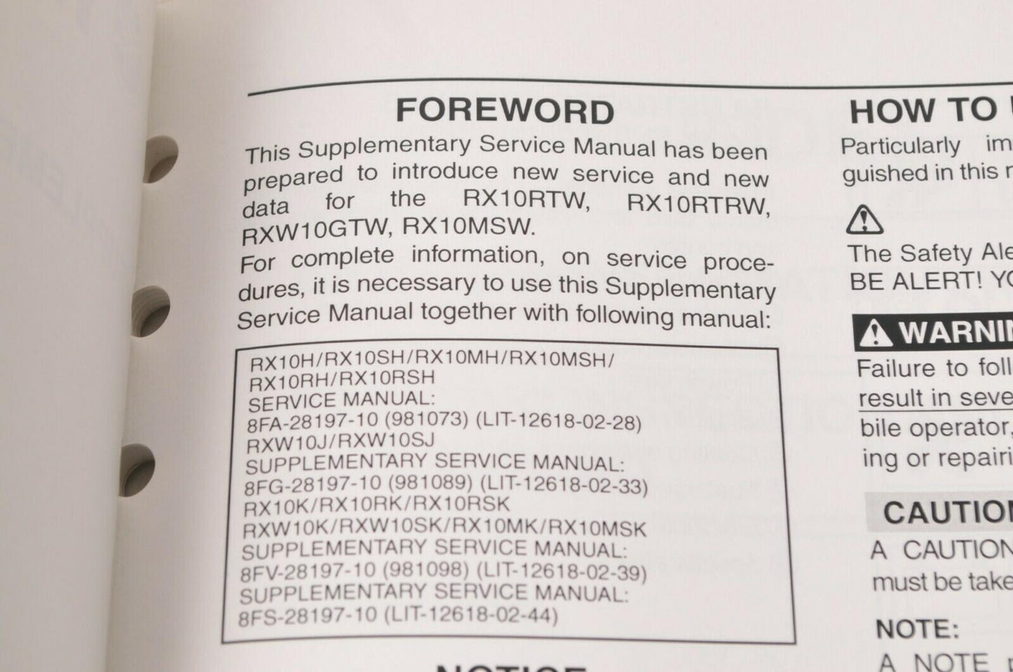 Yamaha Supplementary Service Manual Repair Maintenance Shop | RX10 RX-1 2007