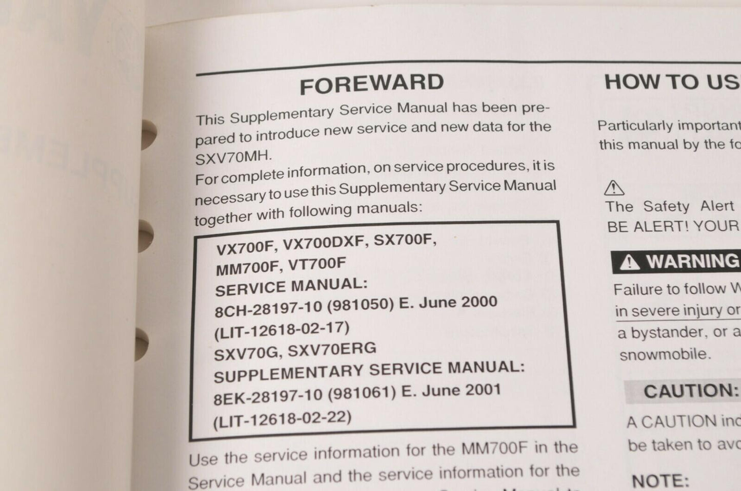 Yamaha Supplementary Service Manual Repair Maintenance Shop | SXV70MH 2003
