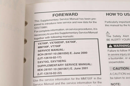 Yamaha Supplementary Service Manual Repair Maintenance Shop | SXV70MH 2003