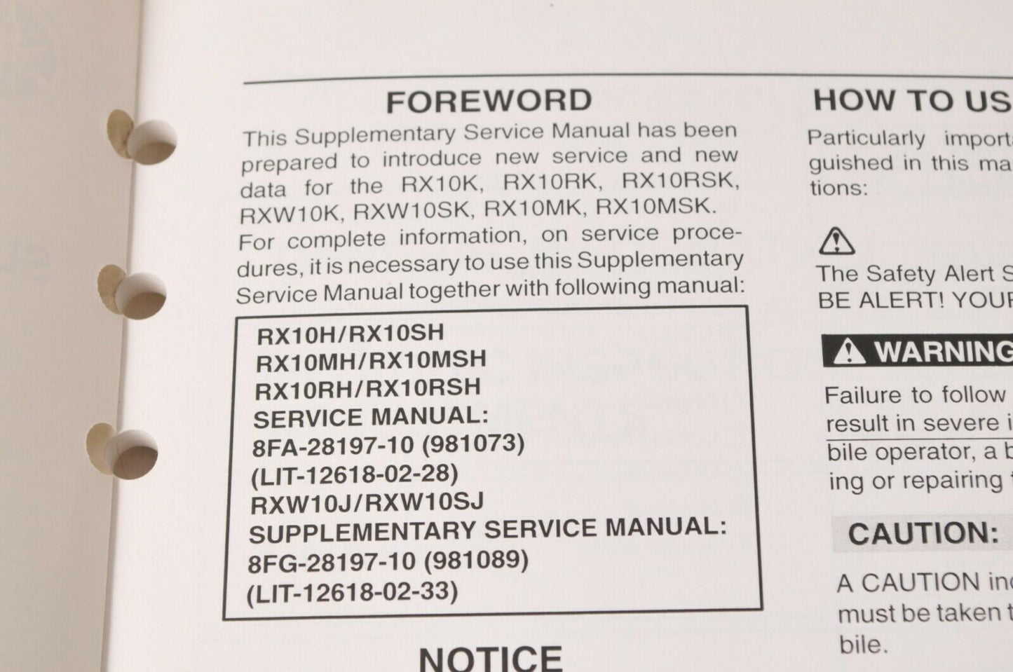 Yamaha Supplementary Service Manual Repair Maintenance Shop | RX-1 RX10 2005