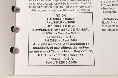 Yamaha Supplementary Service Manual Repair Maintenance Shop | RX-1 RX10 2005