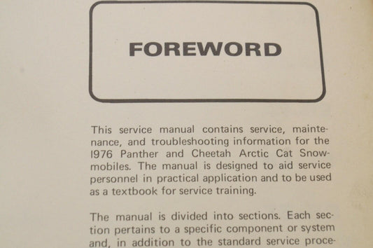 Genuine ARCTIC CAT Factory Service Shop Manual  1976 PANTHER CHEETAH  0153-088