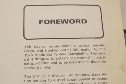 Genuine ARCTIC CAT Factory Service Shop Manual  1976 PANTERA  0153-087