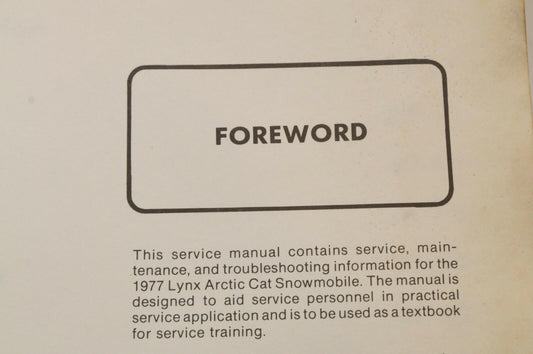 Genuine ARCTIC CAT Factory Service Shop Manual  1977 77 LYNX  0153-120