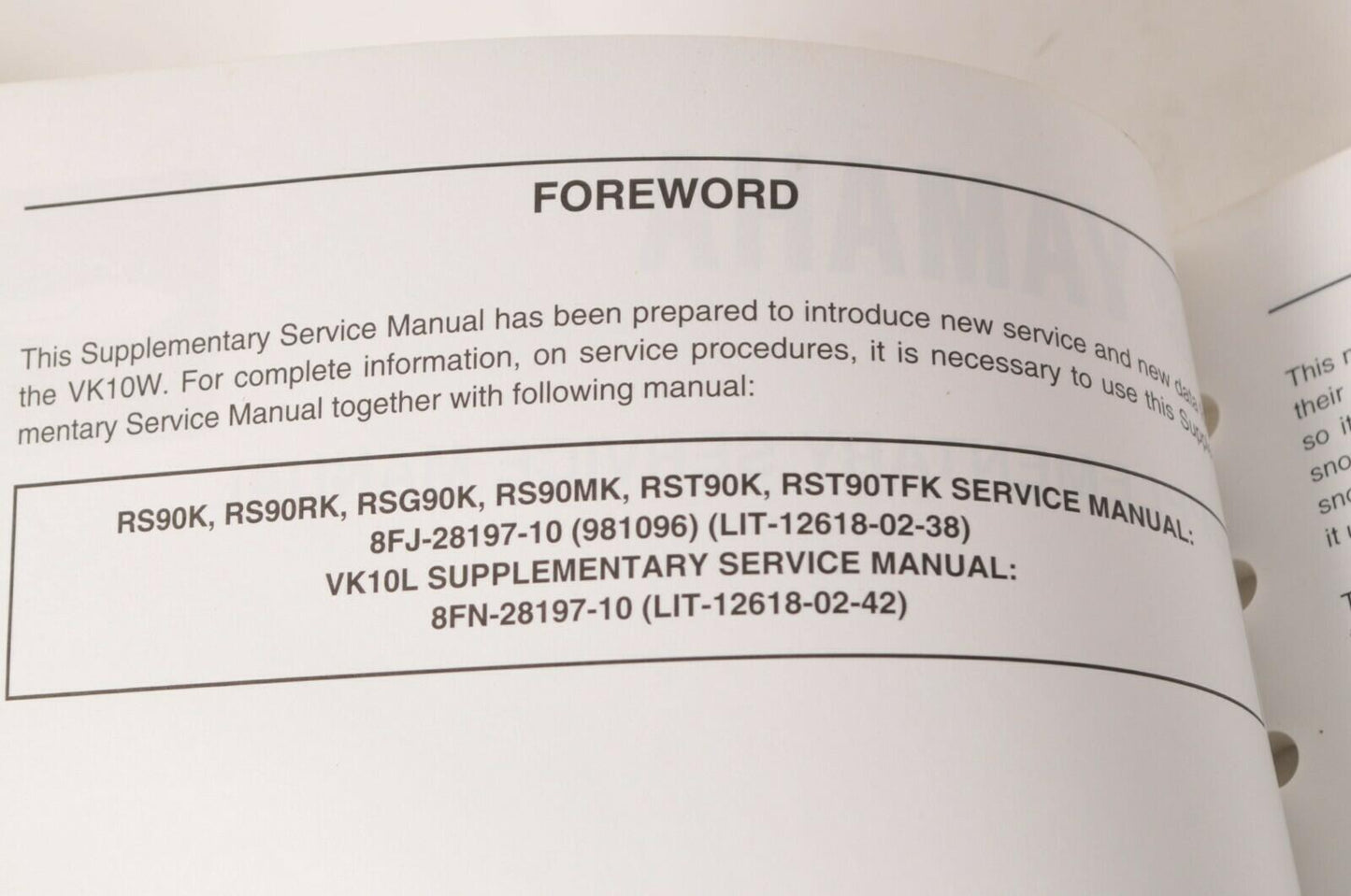 Yamaha Supplementary Service Manual Repair Maintenance Shop | VK10 VK10W 2007