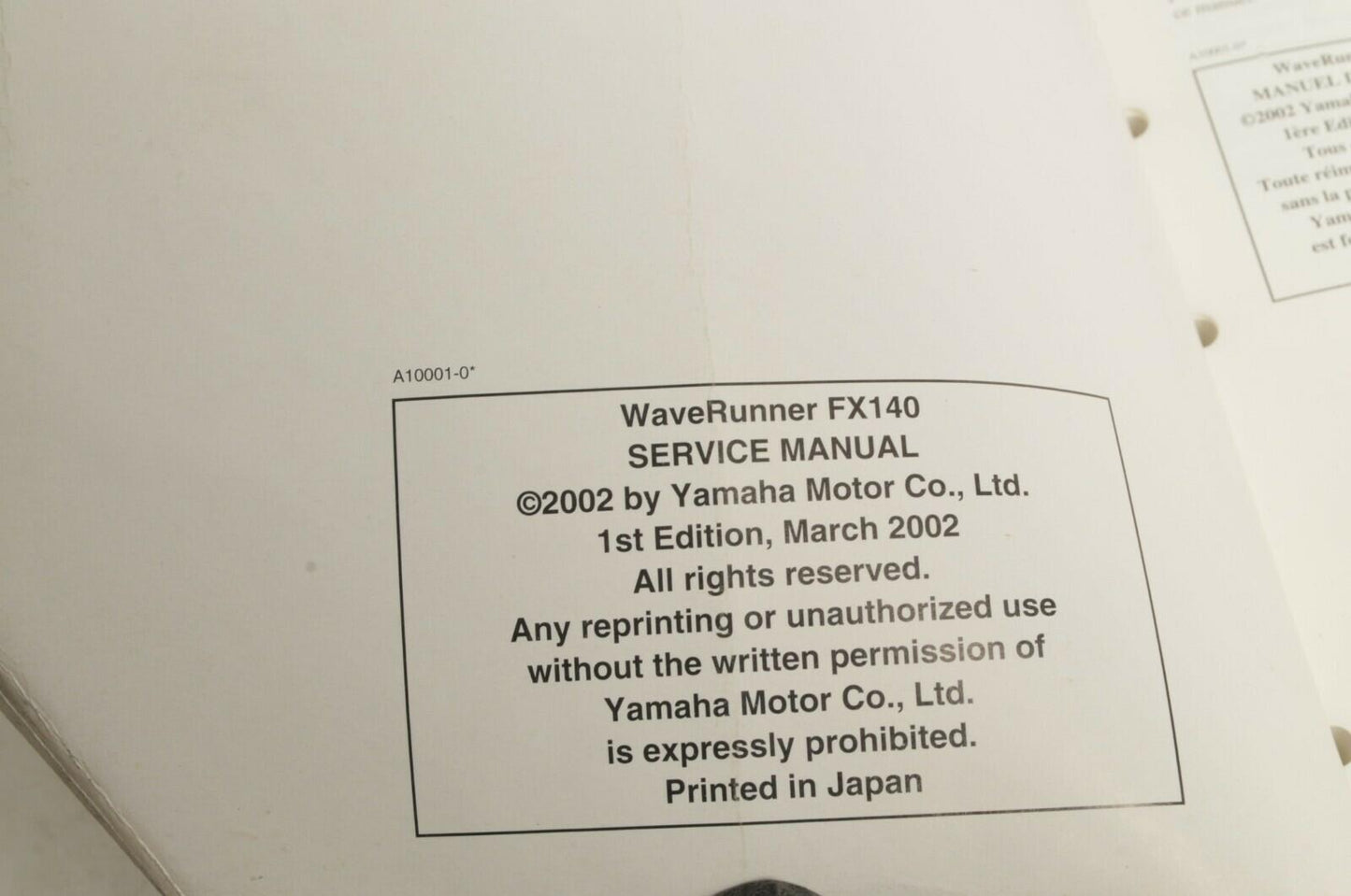 Yamaha Service Shop Manual - WaveRunner FX140   En/Fr/De/Es  |  460078