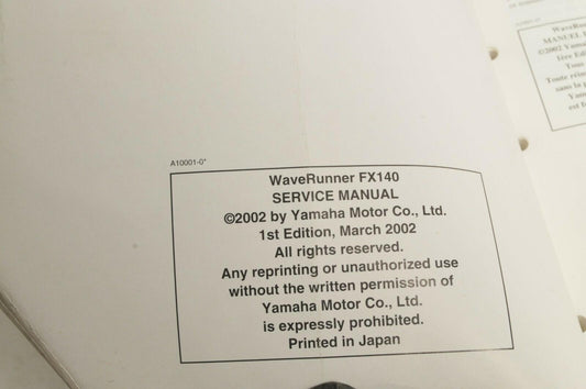 Yamaha Service Shop Manual - WaveRunner FX140   En/Fr/De/Es  |  460078