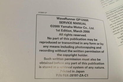 Yamaha Service Shop Manual - WaveRunner GP1200R  En/Fr/De/Es  |  460060