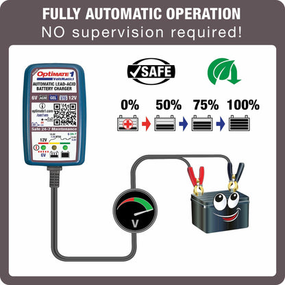 OptiMate 1 VoltMatic, TM-401a, 0.6A Battery Charger & Maintainer for Small 6/12V Batteries
