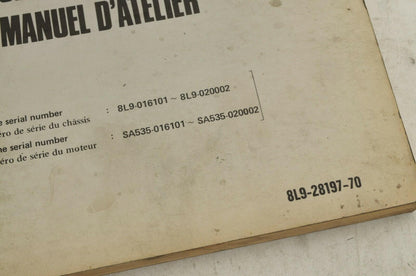 Yamaha Owner's Service Shop Manual SR540 SR540E 1981 En/Fr  |  8L9-28197-70