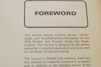 Genuine ARCTIC CAT Factory Service Shop Manual  1976 PANTHER CHEETAH  0153-088