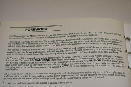OEM Yamaha Snowmobile Service Shop Manual LIT-12618-03-04 SRX120 2013 13