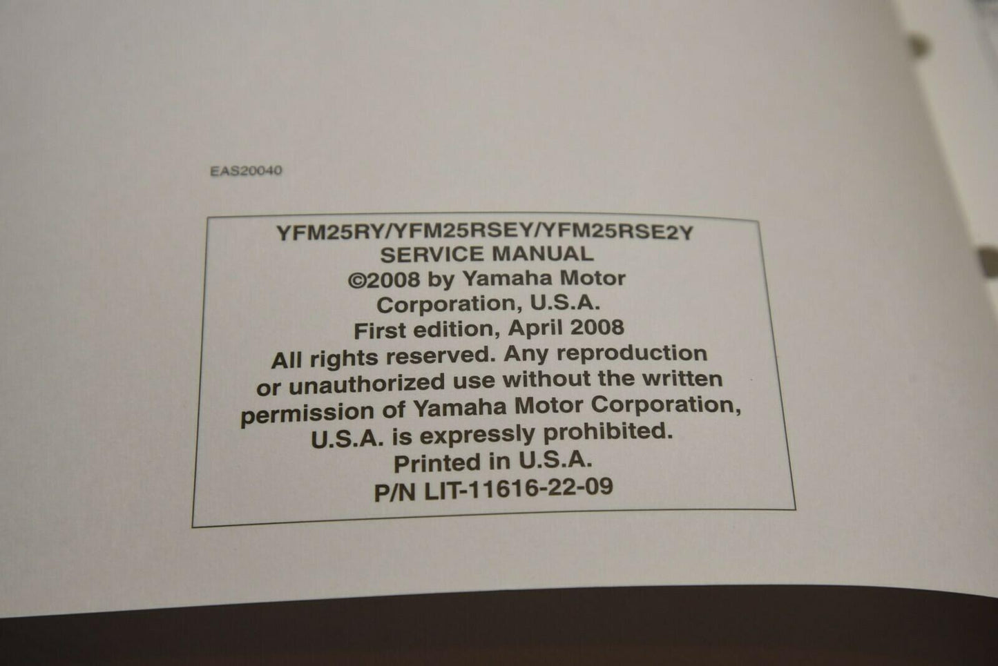 OEM Yamaha ATV Service Shop Manual LIT-11616-22-09 2009 RAPTOR 250 YFM25RY ++