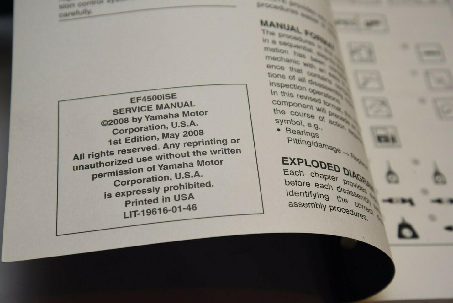 OEM Yamaha Generator Service Shop Manual LIT-19616-01-46 EF4500iSE 2008/2009